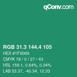 カラーコード: RGB 31.3 144.4 105 | qconv.com
