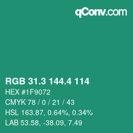 カラーコード: RGB 31.3 144.4 114 | qconv.com