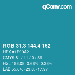 カラーコード: RGB 31.3 144.4 162 | qconv.com