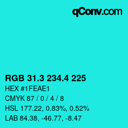 カラーコード: RGB 31.3 234.4 225 | qconv.com