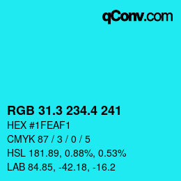 カラーコード: RGB 31.3 234.4 241 | qconv.com