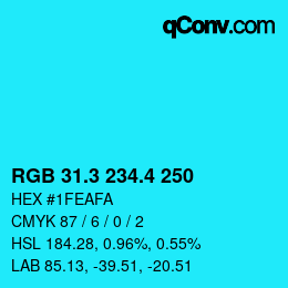 カラーコード: RGB 31.3 234.4 250 | qconv.com