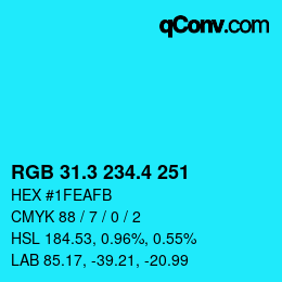 カラーコード: RGB 31.3 234.4 251 | qconv.com