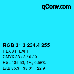 カラーコード: RGB 31.3 234.4 255 | qconv.com