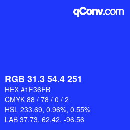 カラーコード: RGB 31.3 54.4 251 | qconv.com