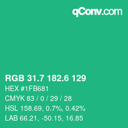 カラーコード: RGB 31.7 182.6 129 | qconv.com
