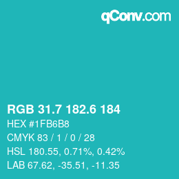 カラーコード: RGB 31.7 182.6 184 | qconv.com