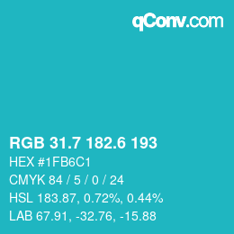 カラーコード: RGB 31.7 182.6 193 | qconv.com