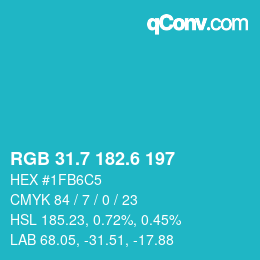 カラーコード: RGB 31.7 182.6 197 | qconv.com