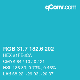 カラーコード: RGB 31.7 182.6 202 | qconv.com