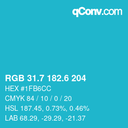 カラーコード: RGB 31.7 182.6 204 | qconv.com
