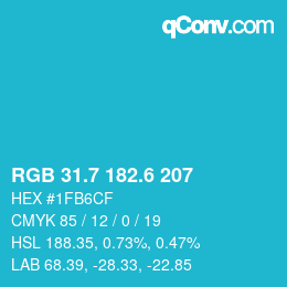 カラーコード: RGB 31.7 182.6 207 | qconv.com