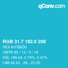 カラーコード: RGB 31.7 182.6 208 | qconv.com