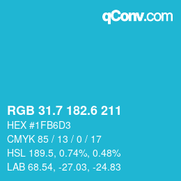 カラーコード: RGB 31.7 182.6 211 | qconv.com