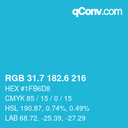 カラーコード: RGB 31.7 182.6 216 | qconv.com