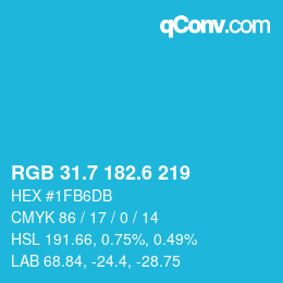 カラーコード: RGB 31.7 182.6 219 | qconv.com