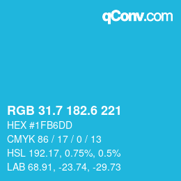 カラーコード: RGB 31.7 182.6 221 | qconv.com