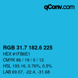 カラーコード: RGB 31.7 182.6 225 | qconv.com
