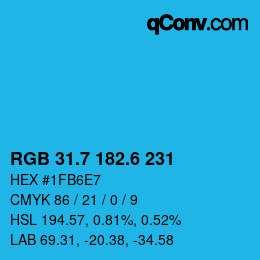 カラーコード: RGB 31.7 182.6 231 | qconv.com