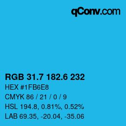 カラーコード: RGB 31.7 182.6 232 | qconv.com