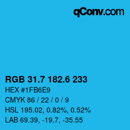カラーコード: RGB 31.7 182.6 233 | qconv.com