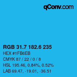 カラーコード: RGB 31.7 182.6 235 | qconv.com