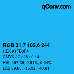 カラーコード: RGB 31.7 182.6 244 | qconv.com