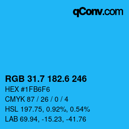 カラーコード: RGB 31.7 182.6 246 | qconv.com