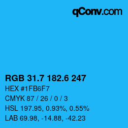 カラーコード: RGB 31.7 182.6 247 | qconv.com