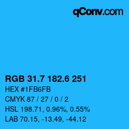 カラーコード: RGB 31.7 182.6 251 | qconv.com