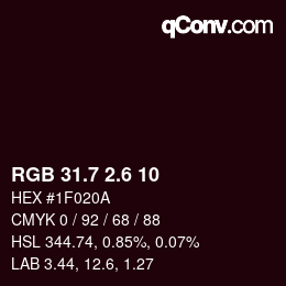 カラーコード: RGB 31.7 2.6 10 | qconv.com