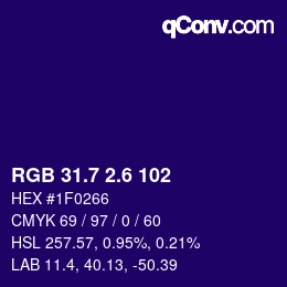 カラーコード: RGB 31.7 2.6 102 | qconv.com