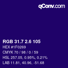 カラーコード: RGB 31.7 2.6 105 | qconv.com