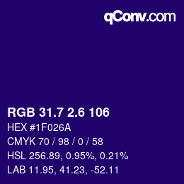 カラーコード: RGB 31.7 2.6 106 | qconv.com