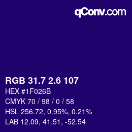 カラーコード: RGB 31.7 2.6 107 | qconv.com