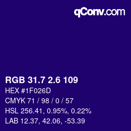 カラーコード: RGB 31.7 2.6 109 | qconv.com