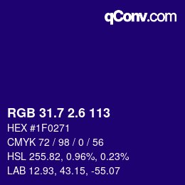 カラーコード: RGB 31.7 2.6 113 | qconv.com
