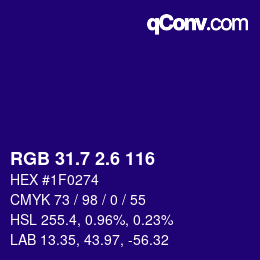 カラーコード: RGB 31.7 2.6 116 | qconv.com