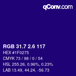 カラーコード: RGB 31.7 2.6 117 | qconv.com