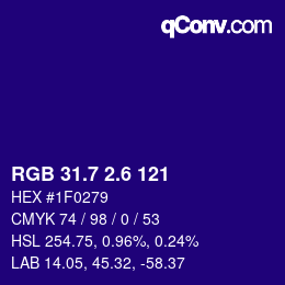 カラーコード: RGB 31.7 2.6 121 | qconv.com