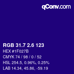 カラーコード: RGB 31.7 2.6 123 | qconv.com