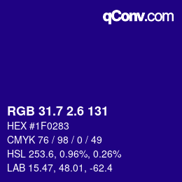 カラーコード: RGB 31.7 2.6 131 | qconv.com