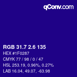 カラーコード: RGB 31.7 2.6 135 | qconv.com