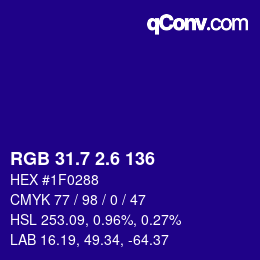 カラーコード: RGB 31.7 2.6 136 | qconv.com