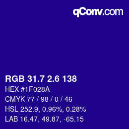 カラーコード: RGB 31.7 2.6 138 | qconv.com