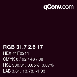 カラーコード: RGB 31.7 2.6 17 | qconv.com