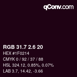 カラーコード: RGB 31.7 2.6 20 | qconv.com