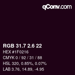 カラーコード: RGB 31.7 2.6 22 | qconv.com