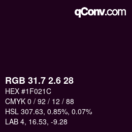 カラーコード: RGB 31.7 2.6 28 | qconv.com