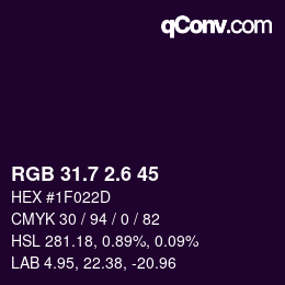 カラーコード: RGB 31.7 2.6 45 | qconv.com
